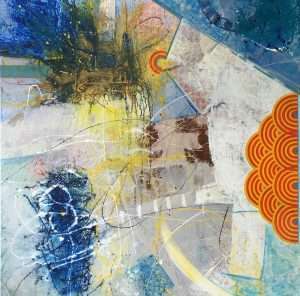 MarchandAnne_Mirror_72x72 Anne Marchand, Mirror, 2016. 72 x 72, acrylic, ink, marker, beads, latex, bark and fabric on canvas.