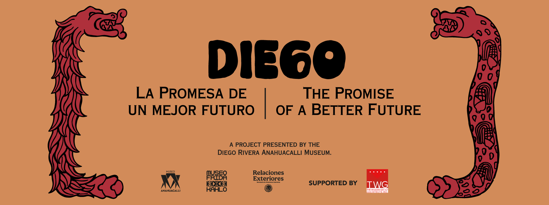 Diego-Rivera_Web-Banner Two serpents encasing the title Diego in the middle.